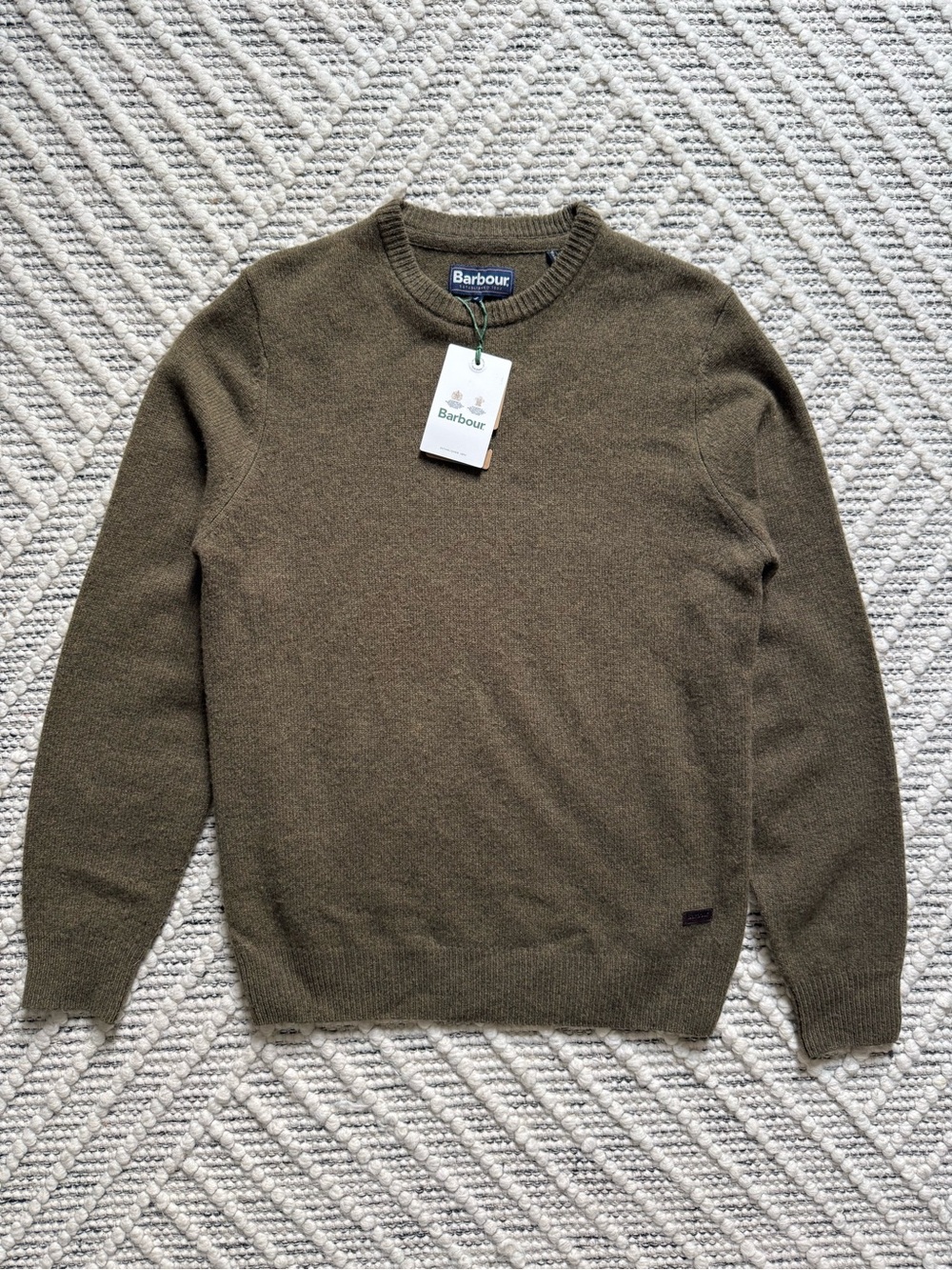 Barbour Essential Patch Crew Sweater NWT — Willow Green, Size S, 100% Wool